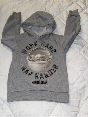 6T Star Wars 'mandelorian Work Hard Nap Harder' Grey Kids Hoodie GUC